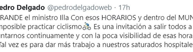 LAS REDES SE INCENDIAN DESPUES DE LAS MEDIDAS PARA PRACTICAR CICLISMO Y SE LLENAN DE CUÑADOS, EPIDEMIOLOGOS MEDICOS POLITOLOGOS .. Y ENTRE ELLOS PERICO DELGADO?